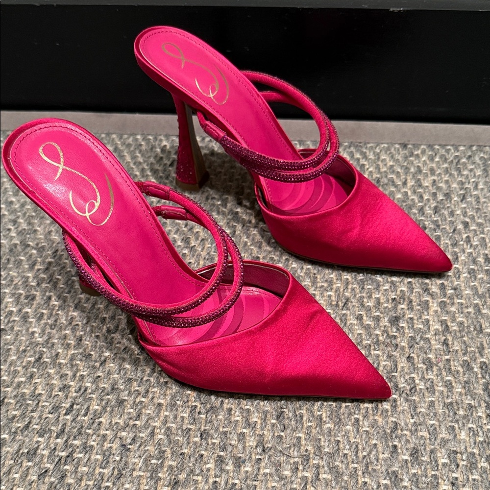 Sam Edelman Agustina Bold Bright Fuschia Sparkle Strap & Heel Size 7.5 - Picture 2 of 9